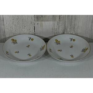 Yamaka Japan Ariel Fruit Dessert Sauce Bowl Set of 2 Yellow Roses Gold Trim